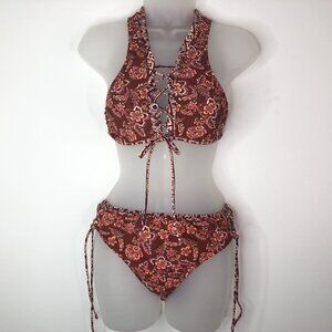 No Boundaries Bikini Swimsuit Size M Top XL Bottom Floral Beach Racer Back